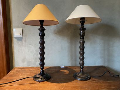 Pair of metal bulbous lamp bases. 20th century....