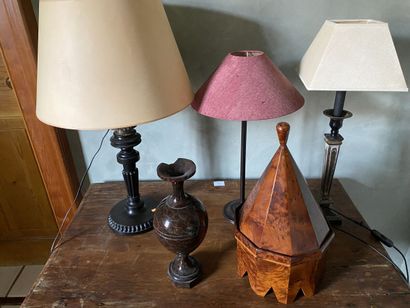 Lot of three lamp bases, one in composition...