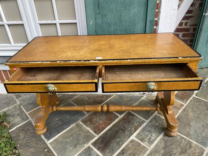 Desk in ochre patinated wood, rechampi and...