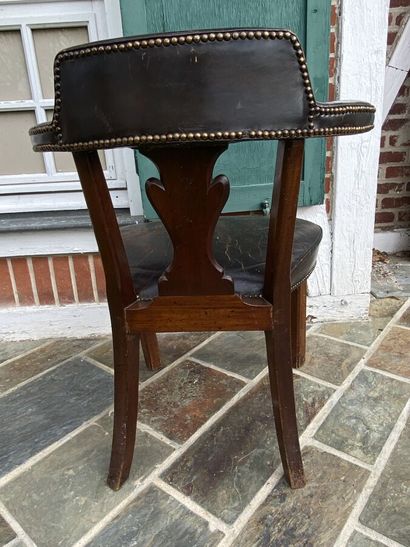Office armchair in stained wood with brown...