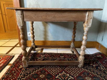 Writing table in natural wood, turned legs...