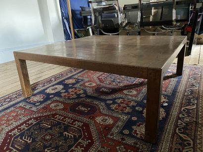 Coffee table in stained wood, top inlaid...
