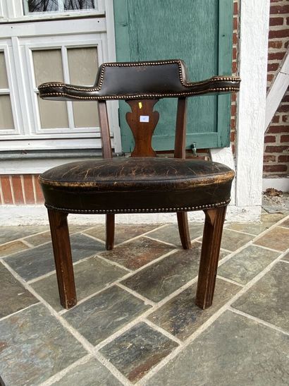 Office armchair in stained wood with brown...