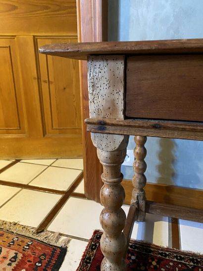 Writing table in natural wood, turned legs...