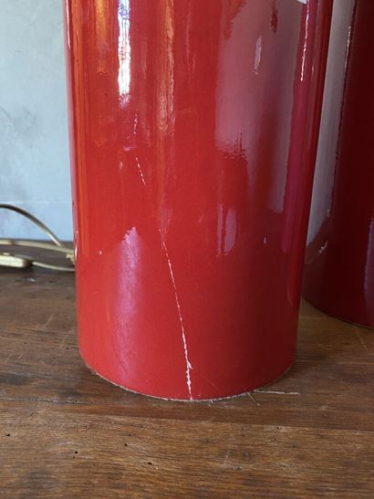 David HICKS - Pair of red enamelled ceramic...