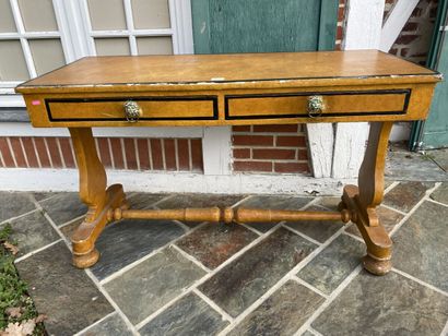 Desk in ochre patinated wood, rechampi and...