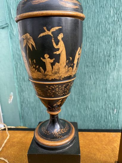 Pair of black lacquered wood lamp bases,...