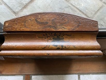 Natural wood box, curved lid. Black cameo...