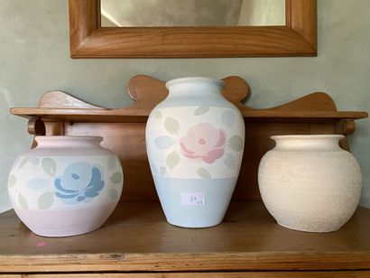 Set of 3 painted terracotta vases, two with...