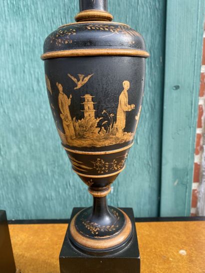 Pair of black lacquered wood lamp bases,...