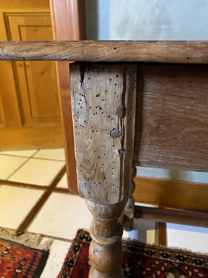 Writing table in natural wood, turned legs...