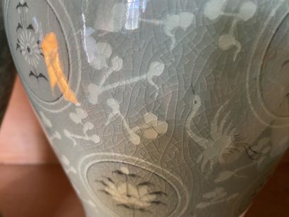 Set of 3 vases: two in celadon green porcelain...