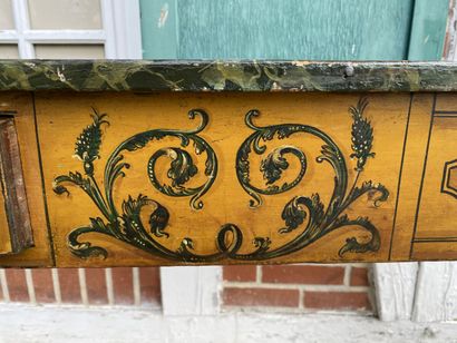 Rectangular console in ochre patinated wood,...