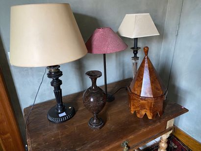 Lot of three lamp bases, one in composition...