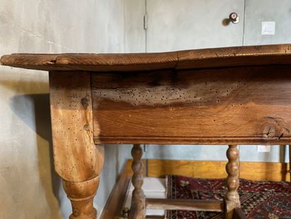 Writing table in natural wood, turned legs...