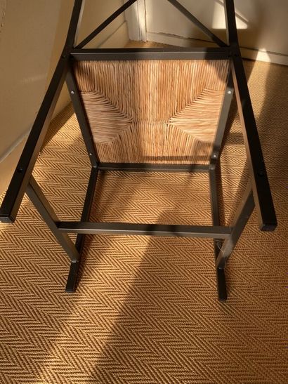 Pair of chairs in black lacquered metal,...