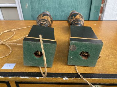 Pair of black lacquered wood lamp bases,...