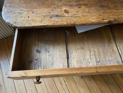 Pitchwood pedestal desk, opens with a drawer...