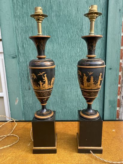 Pair of black lacquered wood lamp bases,...