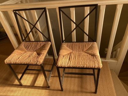 Pair of chairs in black lacquered metal,...