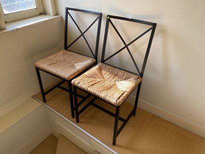 Pair of chairs in black lacquered metal,...