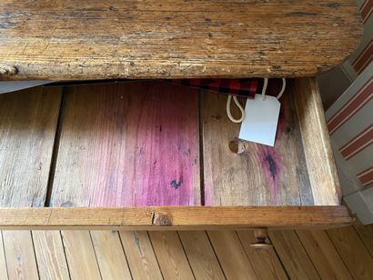 Pitchwood pedestal desk, opens with a drawer...