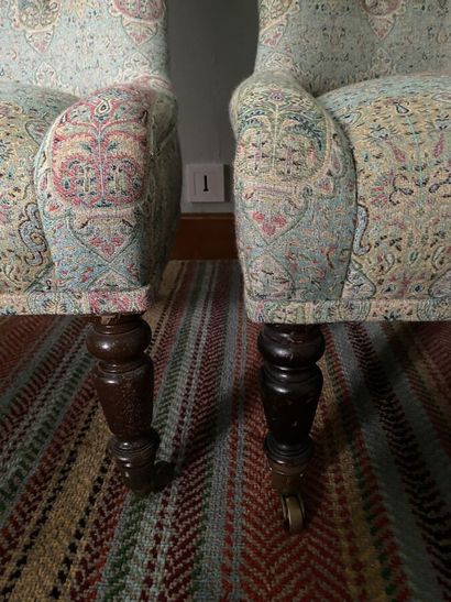 Pair of armchairs. Light blue upholstery...
