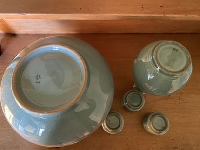 Lot of celadon porcelain cracked with decoration...
