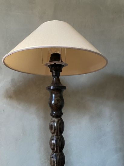 Pair of metal bulbous lamp bases. 20th century....