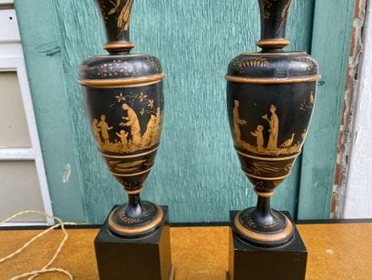 Pair of black lacquered wood lamp bases,...