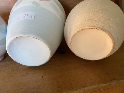 Set of 3 painted terracotta vases, two with...