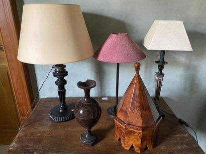 Lot of three lamp bases, one in composition...