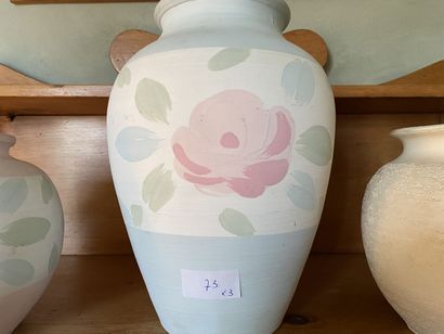 Set of 3 painted terracotta vases, two with...