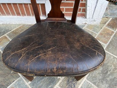 Office armchair in stained wood with brown...