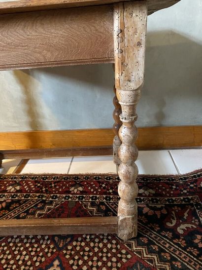 Writing table in natural wood, turned legs...
