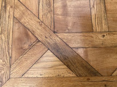 Oak coffee table, old parquet element forming...