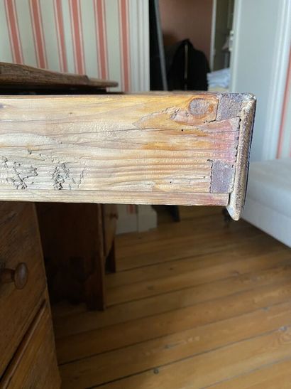 Pitchwood pedestal desk, opens with a drawer...