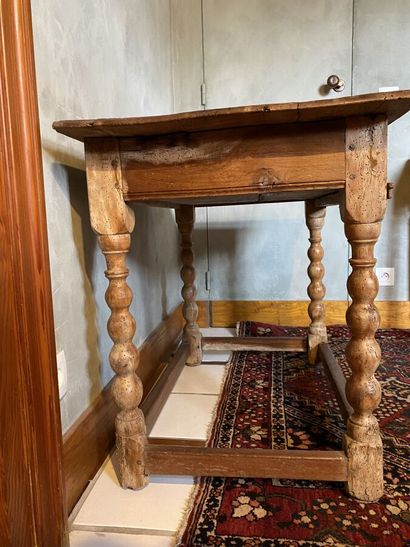 Writing table in natural wood, turned legs...