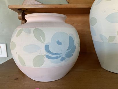 Set of 3 painted terracotta vases, two with...