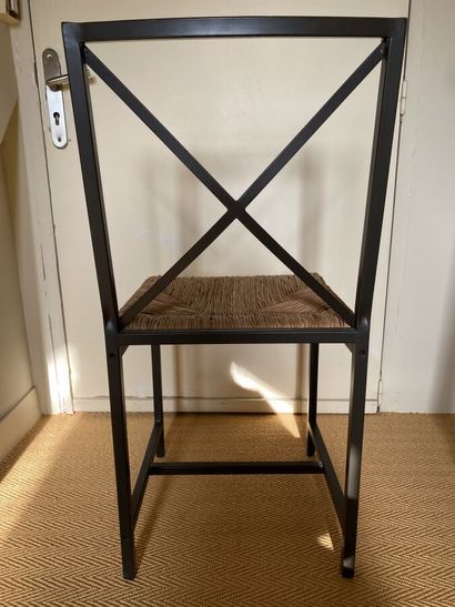 Pair of chairs in black lacquered metal,...