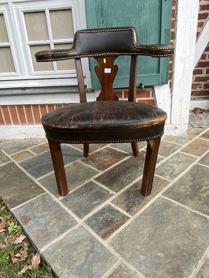 Office armchair in stained wood with brown...