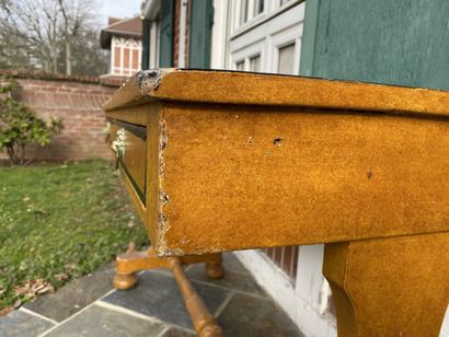Desk in ochre patinated wood, rechampi and...