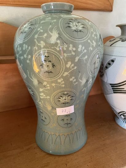 Set of 3 vases: two in celadon green porcelain...