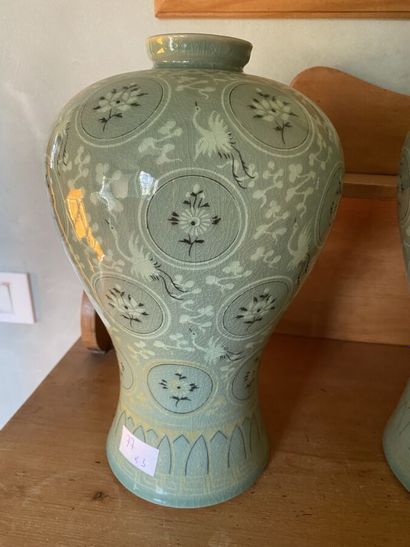 Set of 3 vases: two in celadon green porcelain...