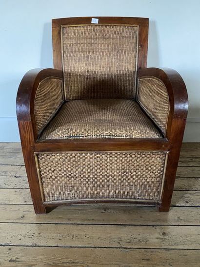 Wooden armchair, entirely furnished with...