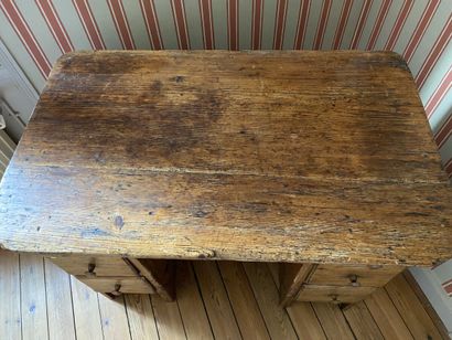 Pitchwood pedestal desk, opens with a drawer...