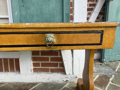 Desk in ochre patinated wood, rechampi and...