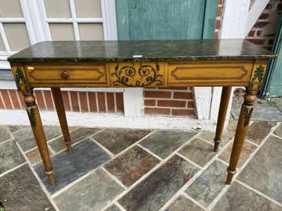 Rectangular console in ochre patinated wood,...