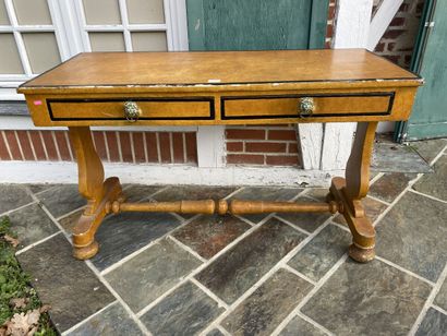 Desk in ochre patinated wood, rechampi and...
