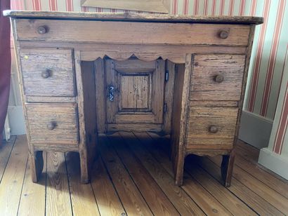 Pitchwood pedestal desk, opens with a drawer...
